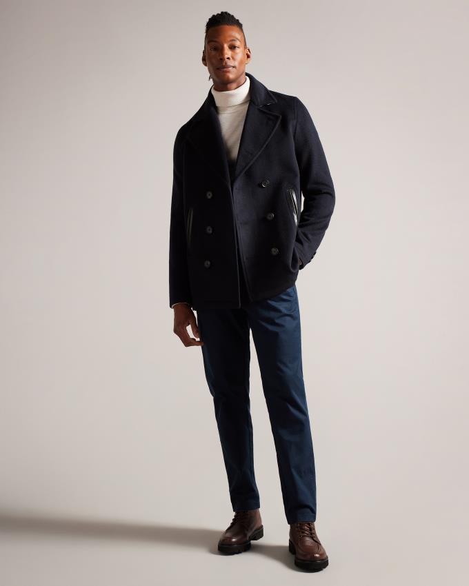 Manteau Ted Baker Double Breasted Wool Blend Peacoat Bleu Marine Homme | BZU-45039717